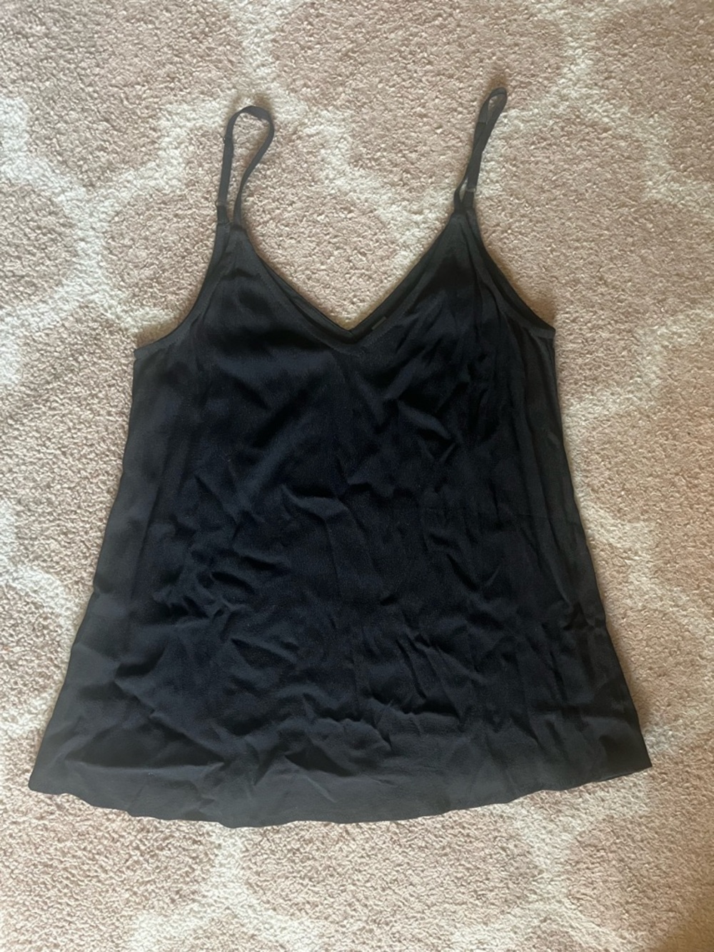 Francesca’s Black V-Neck Crepe Camisole with Adjustable Straps